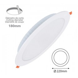 Downlight LED Redondo 220mm Blanco 22W, Corte 180mm. Ideal para Techos Lamas